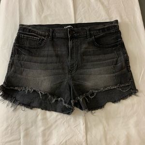 Faded Black High-Rise Midi Shorts